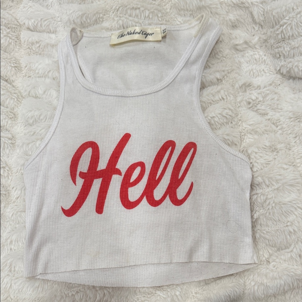 White and Red Graphic Crop Top